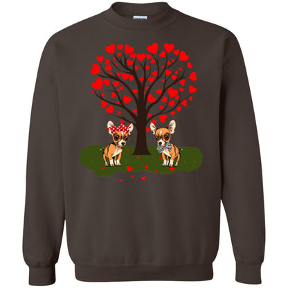 Valentine Chihuahua Couple Heart Tree Shirt Dark Chocolate