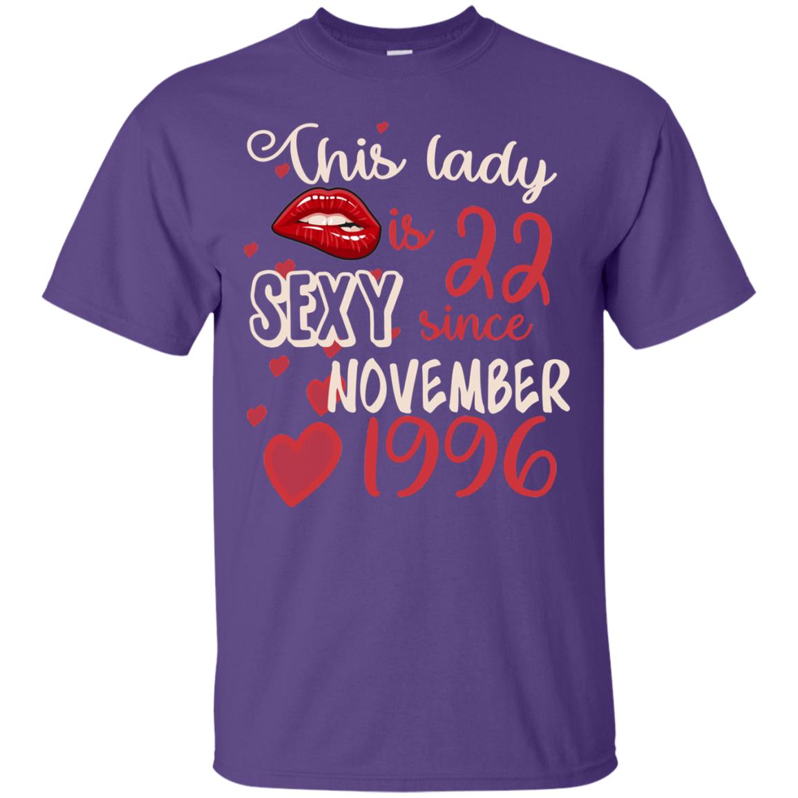 This Lady Is 22 Sexy Since November 1996 22nd Birthday Shirt For November Womens Purple