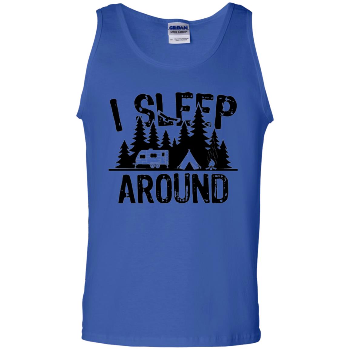 Funny Camping T-shirt I Sleep Around Royal