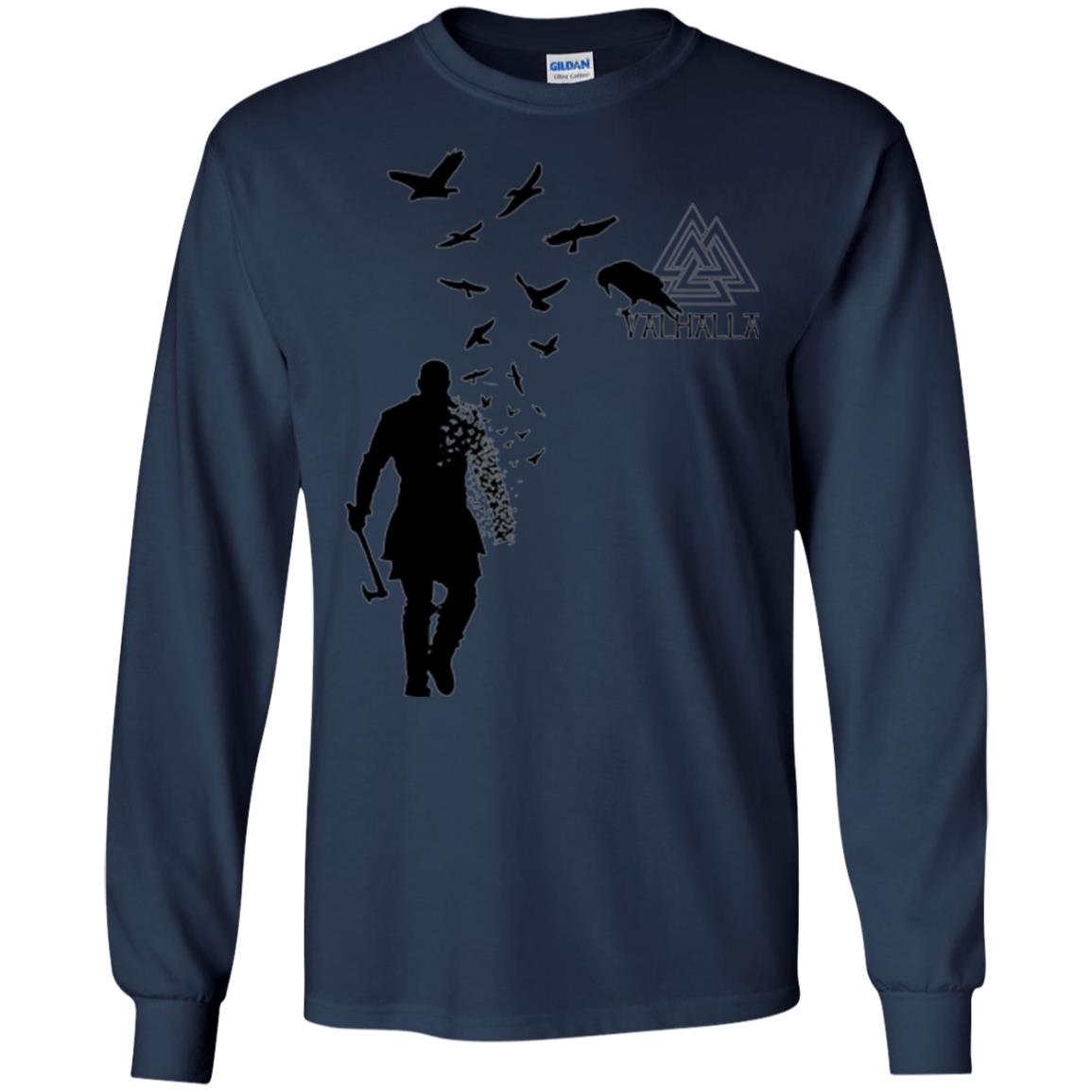 Vikings Axe Ragnar Lothbrok Flock Of Ravens Valhalla Symbol T-shirt Navy