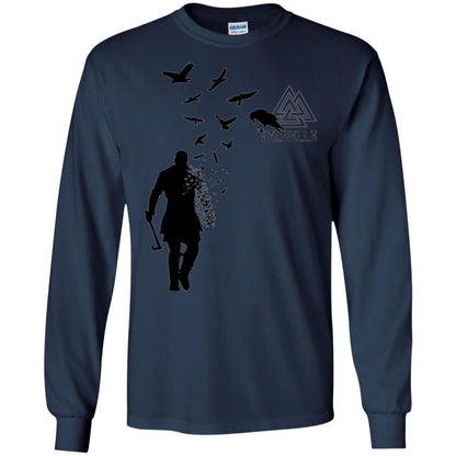 Vikings Axe Ragnar Lothbrok Flock Of Ravens Valhalla Symbol T-shirt Navy
