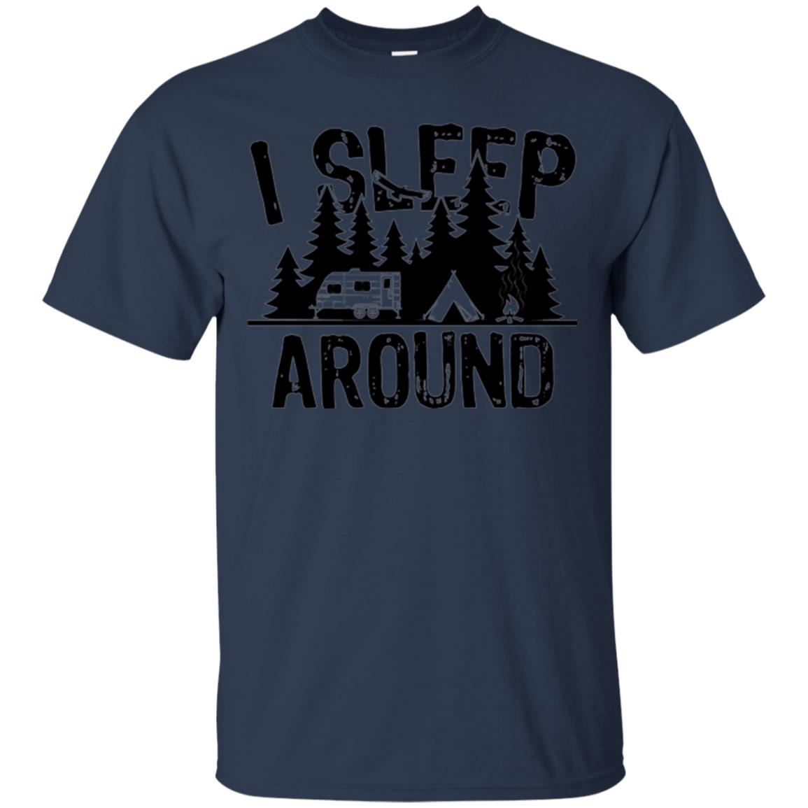Funny Camping T-shirt I Sleep Around Navy