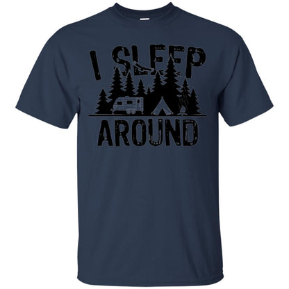 Funny Camping T-shirt I Sleep Around Navy