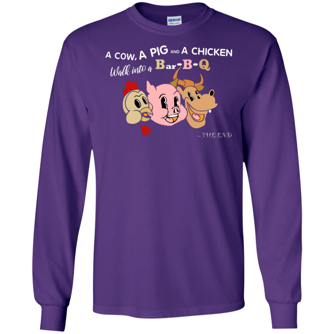 A Cow A Pig And A Chicken Walk Into A Bar-b-q The End Shirt Purple