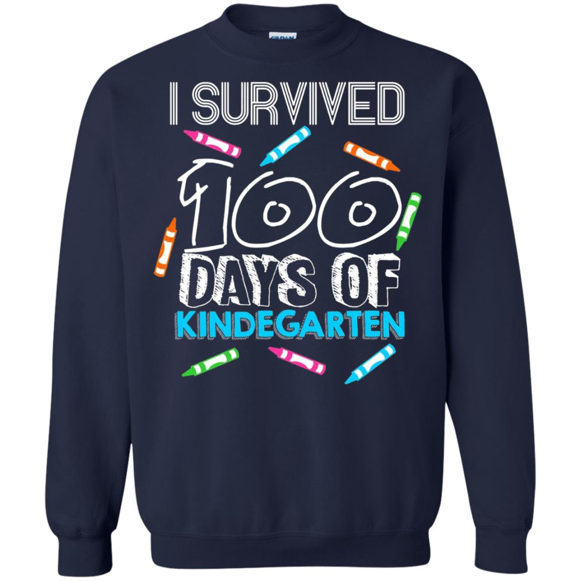 Teacher Kid T-shirt I Survived 100 Days Of Kindergarten Navy