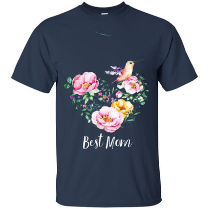 Best Mom Hummingbird Flower Heart Mommy Shirt Navy