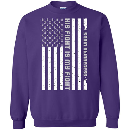 Brain Awareness His Fight Is My Fight Grey Ribbon Stars Flag Of Usa Shirt Purple