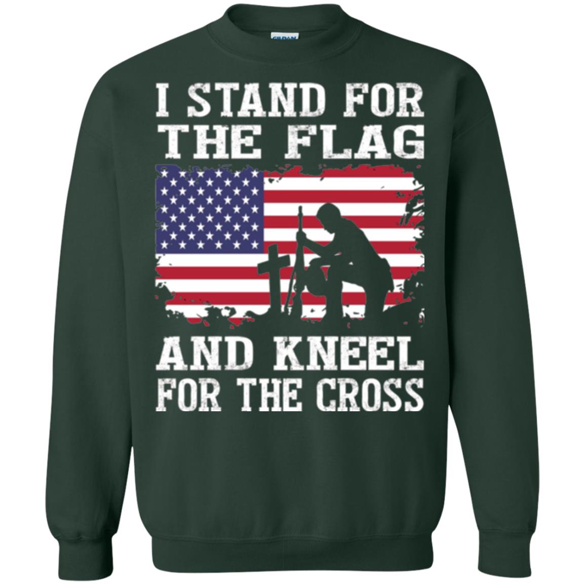 Miiitary T-shirt Stand For The Flag And Kneel For The Cross Forest Green