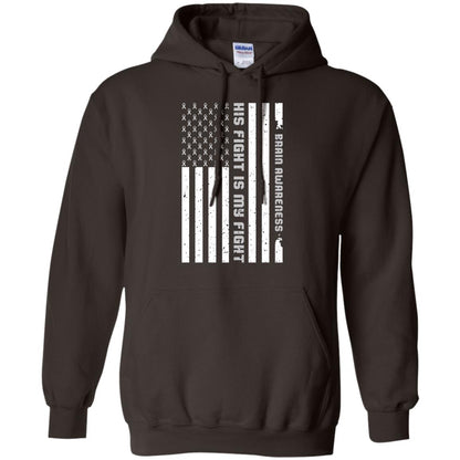 Brain Awareness His Fight Is My Fight Grey Ribbon Stars Flag Of Usa Shirt Dark Chocolate