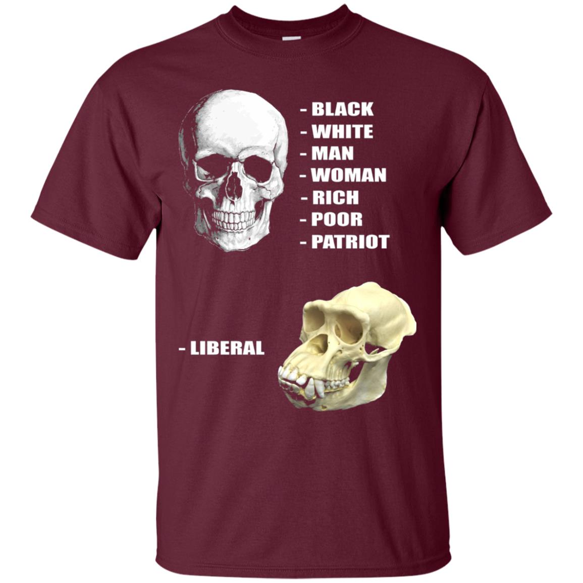 Funny Cool Skulls T-shirt Modern America Patriot Liberal Maroon