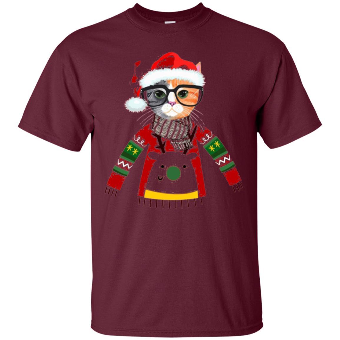 Christmas T-shirt Cat Lover Meowy Christmas T-shirt Maroon
