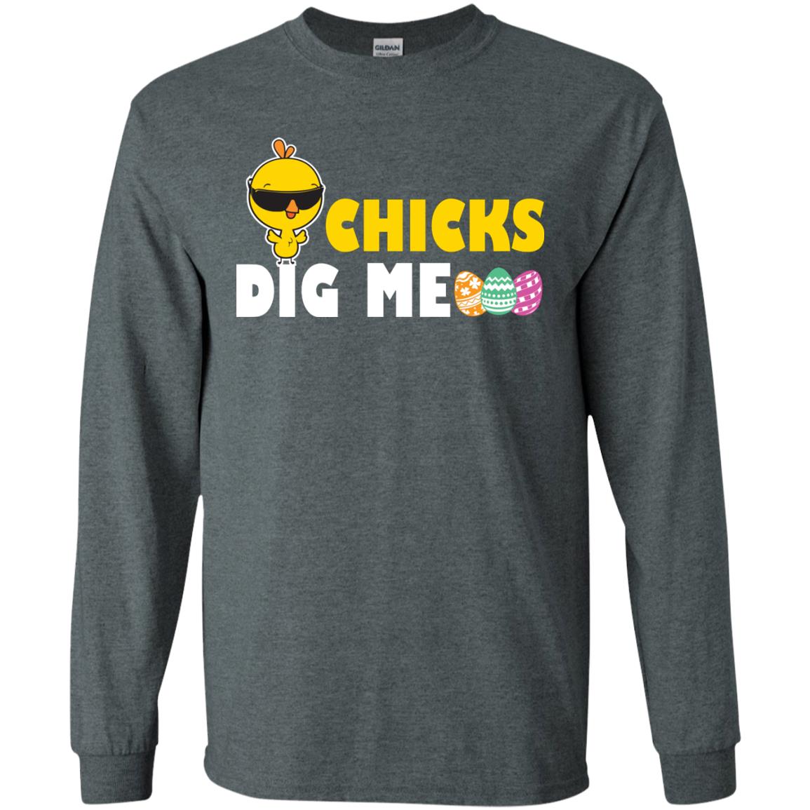 Chicks Dig Me Funny Chicken Shirt For Easter Day Dark Heather
