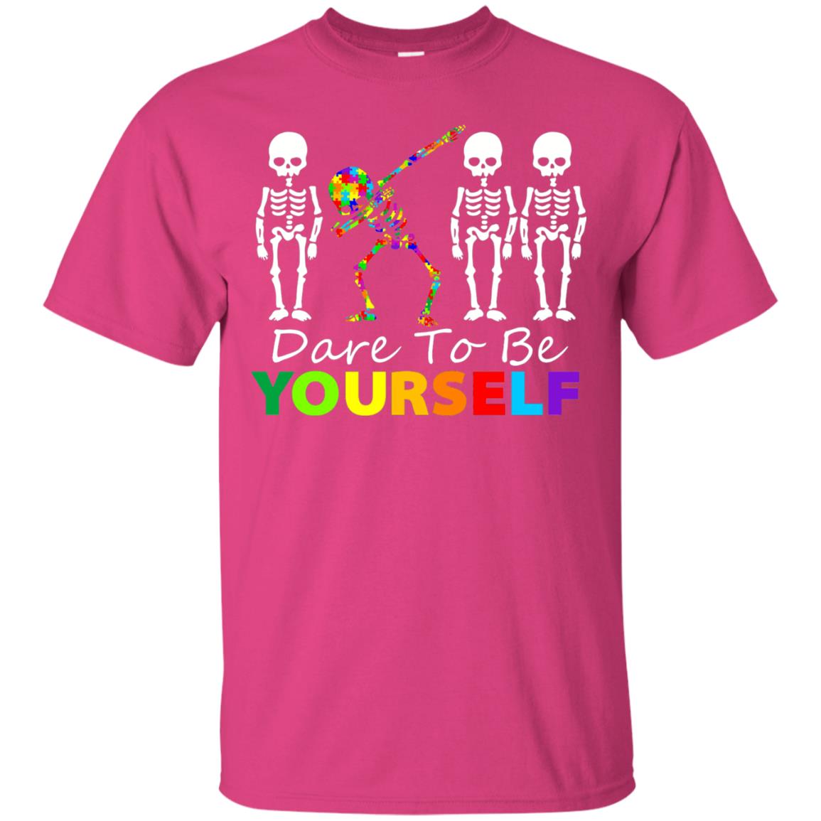 Skeleton Dabbing Dare To Be Yourself Autism Awareness Shirt Heliconia