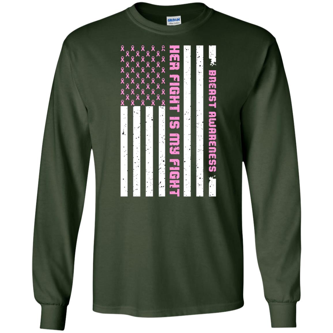 Breast Awareness His Fight Is My Fight Pink Ribbon Stars Flag Of Usa Shirt Forest Green