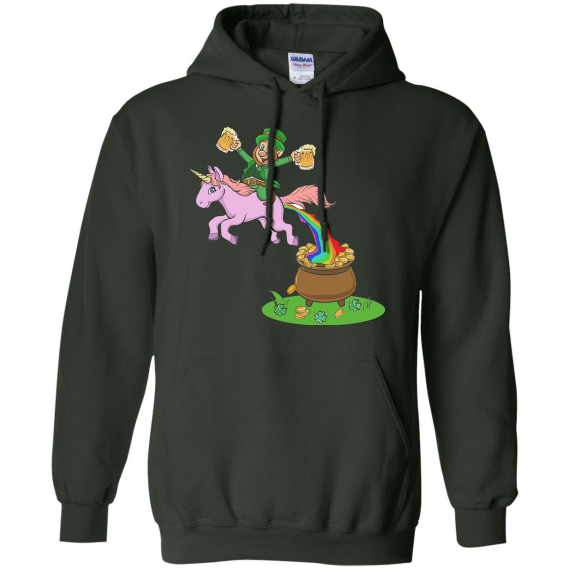 Leprechaun Riding A Unicorn Funny St Patricks Day T-shirt Forest Green