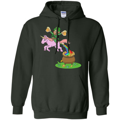 Leprechaun Riding A Unicorn Funny St Patricks Day T-shirt Forest Green