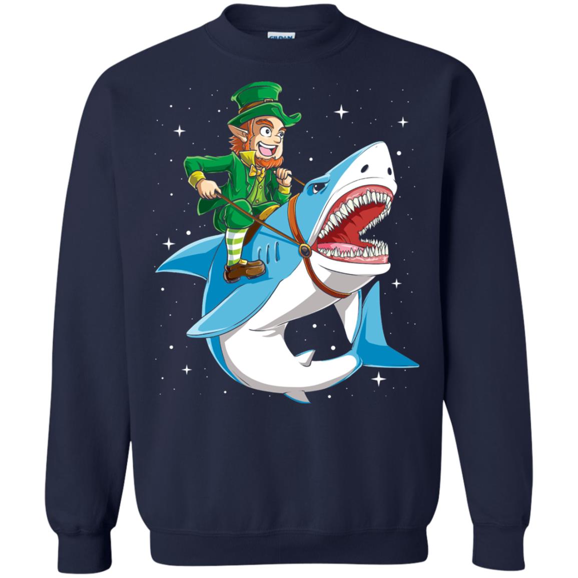 Leprechaun Riding Shark St Patricks Day T-shirt Navy