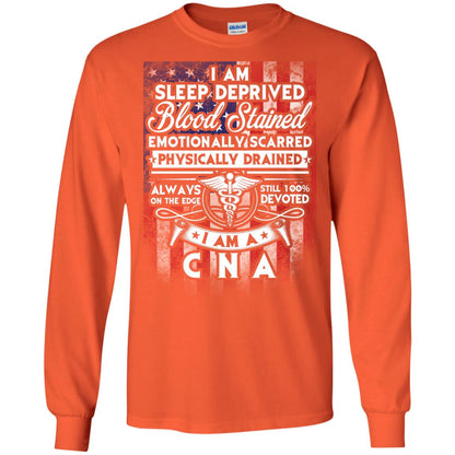 I Am Sleep Deprived Blood Stained I Am Cna Nurse T-shirt Orange