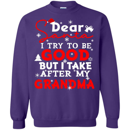 Dear Santa I Try To Be Good But I Take After My Grandma Ugly Christmas Family Matching Shirt Purple
