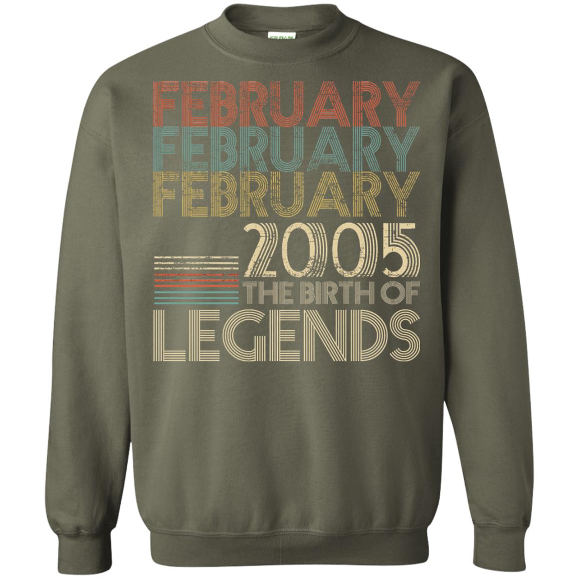 February Retro Classic Vintage 2005 The Birth Of Legends 13th Birthday T-shirt Military Green