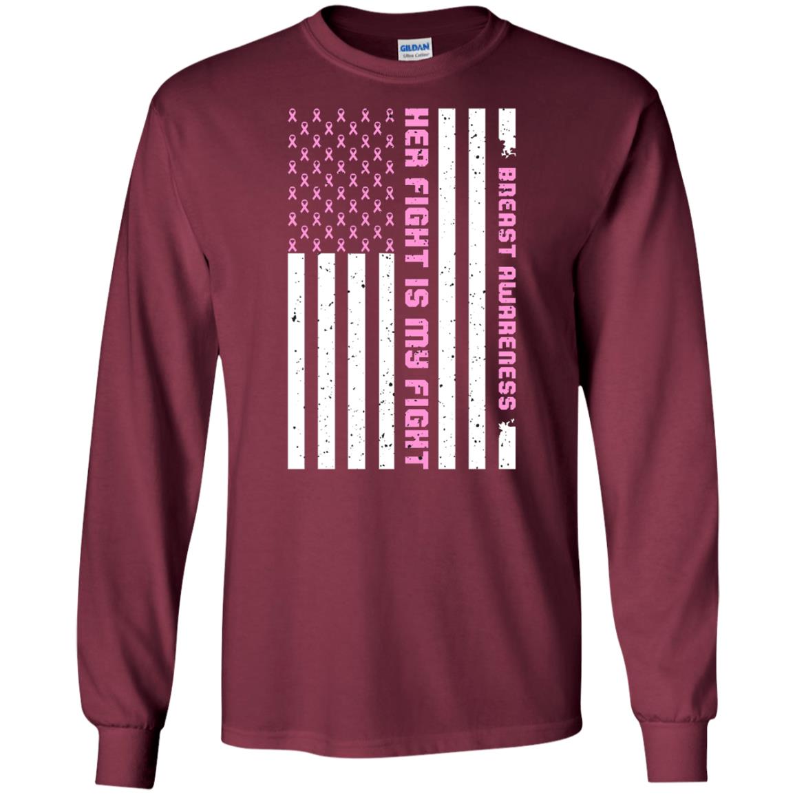 Breast Awareness His Fight Is My Fight Pink Ribbon Stars Flag Of Usa Shirt Maroon