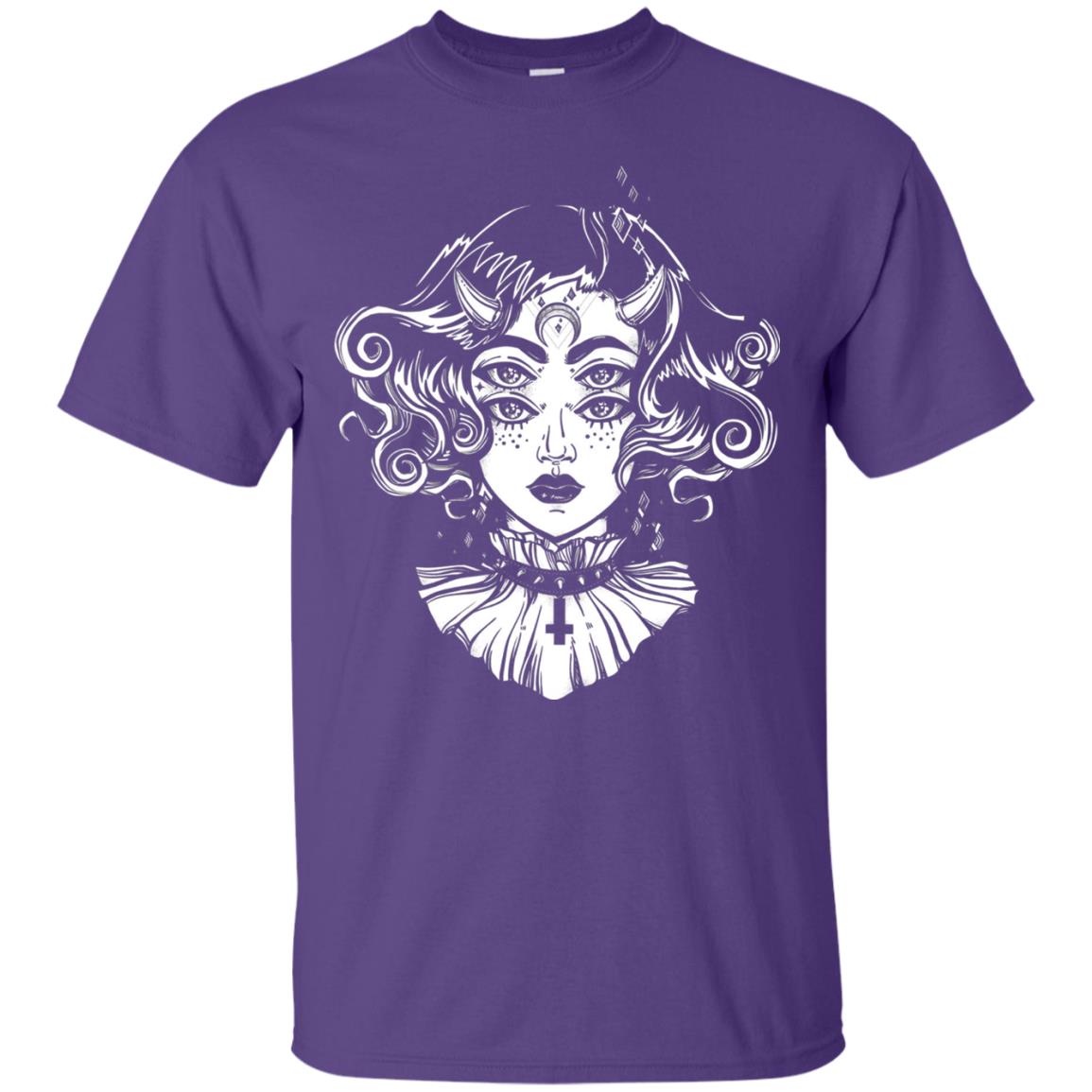 Horned Devil Girl Tshirt Satanic Halloween Glitch Goth Purple