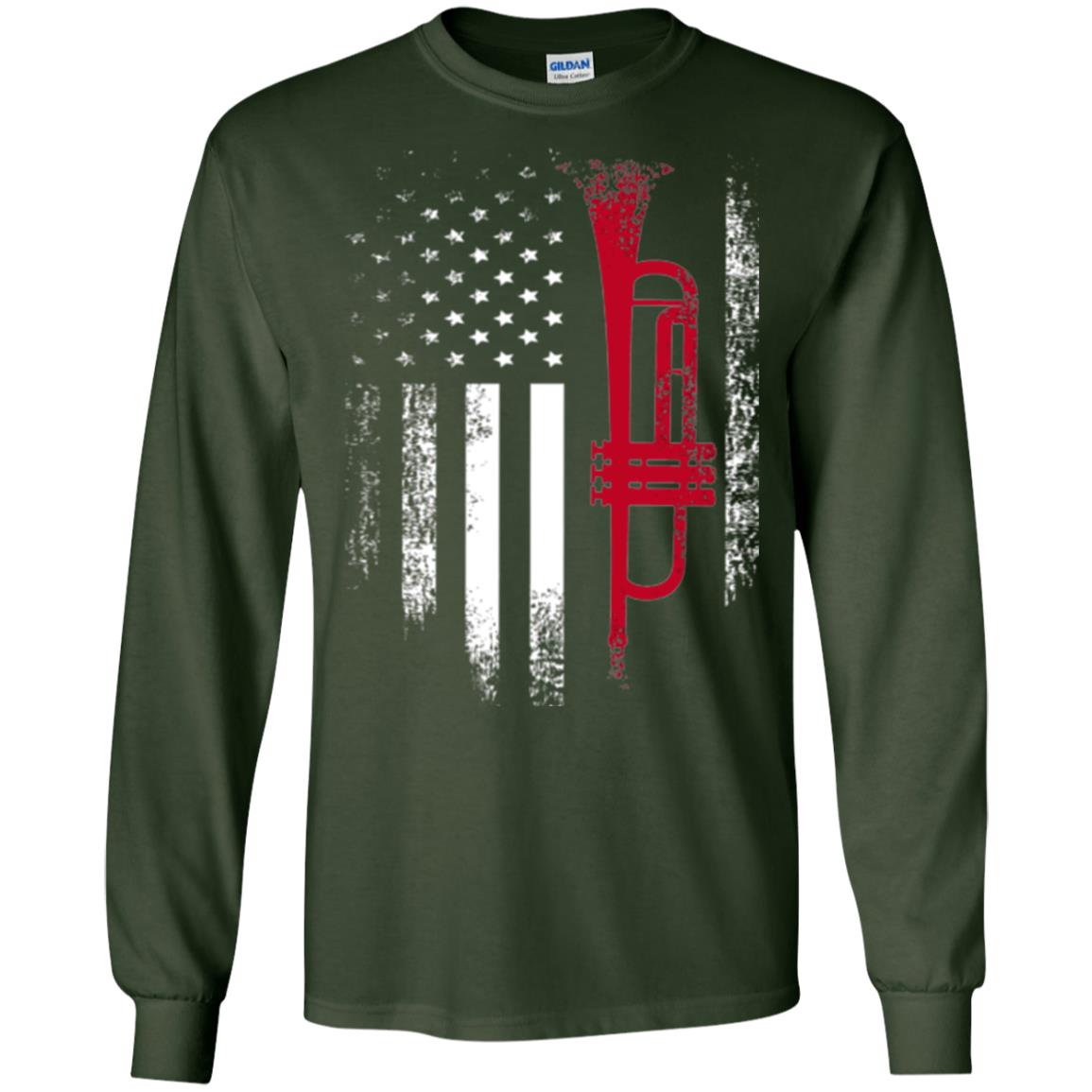 Trumpet Lovers T-shirt American Flag Forest Green