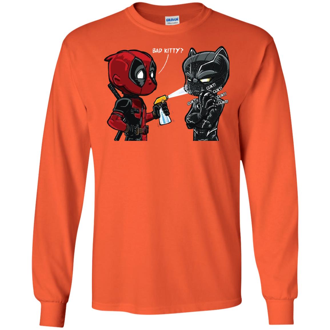 Deadpool Black Panther Bad Kitty Film Lover T-shirt Orange