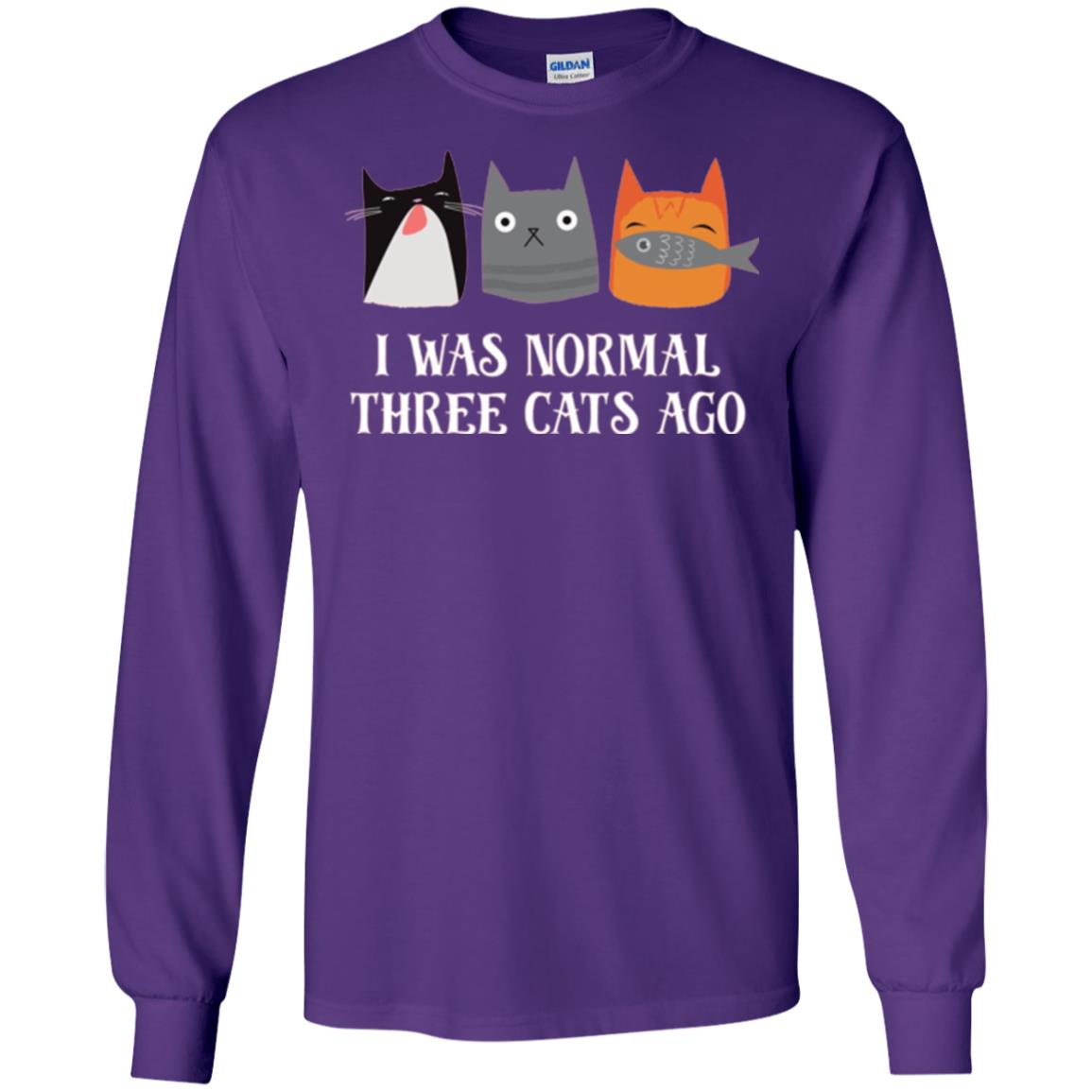 Cat Lovers T-shirt I Was Normal Three Cats Ago Funny Purple