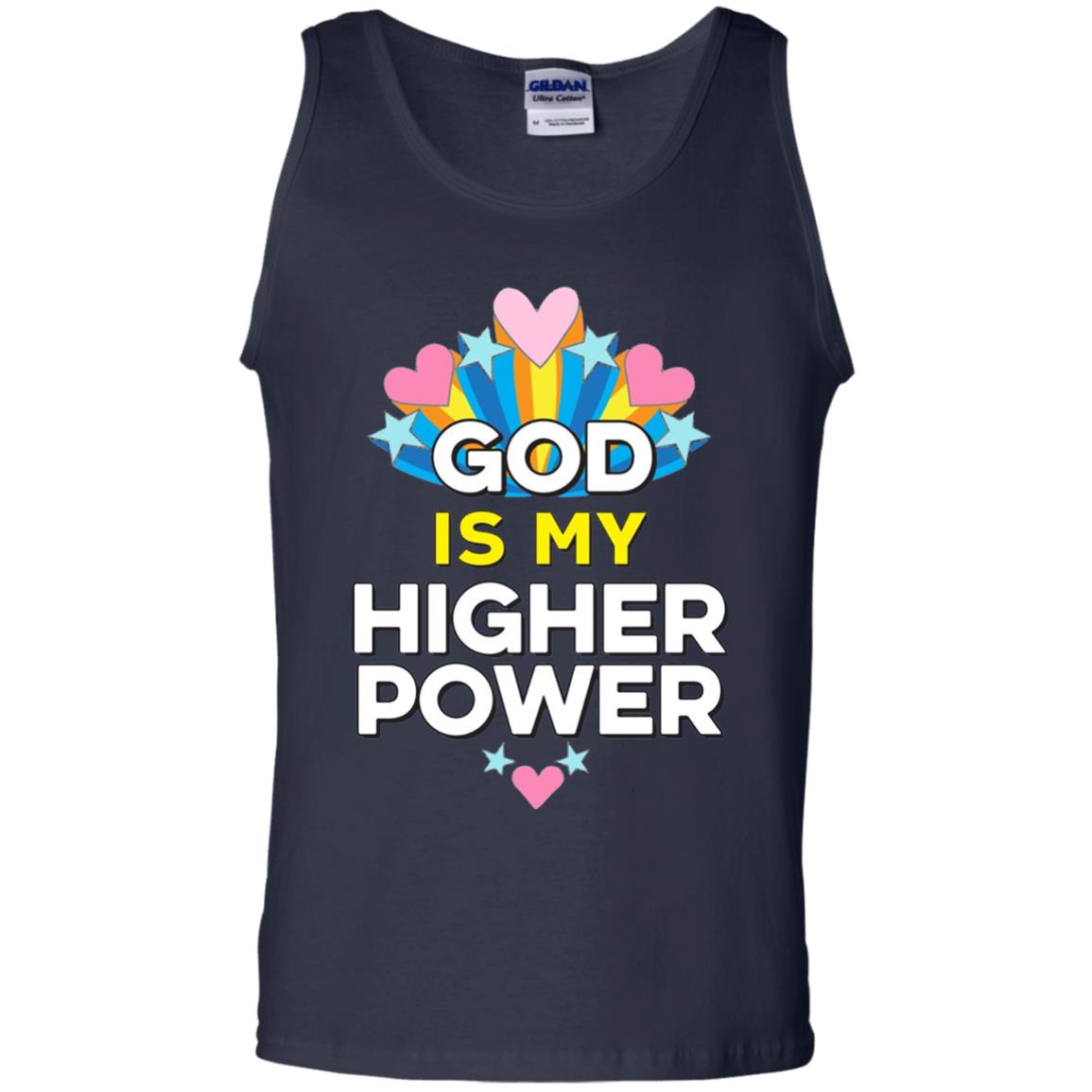 Funny Christian T-shirt God Is My Higher Power Hearts Stars Navy