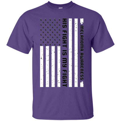Melanoma Awareness His Fight Is My Fight Black Ribbon Stars Flag Of Usa Shirt Purple