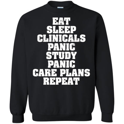 Funny Nursing Student T-shirt Eat Sleep Clinicals Panic Black