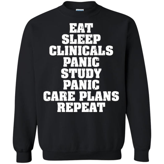 Funny Nursing Student T-shirt Eat Sleep Clinicals Panic Black