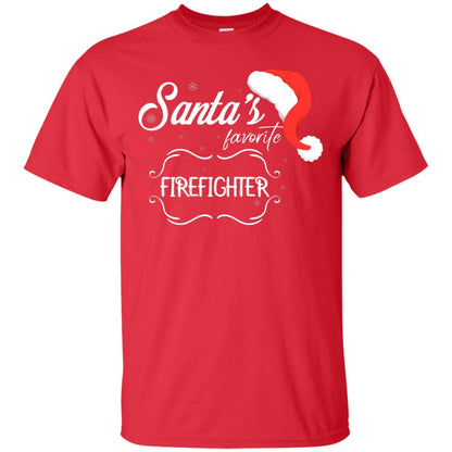 Santa's Favorite Firefighter Firefighting X-mas Gift Shirt For Mens Womens Red