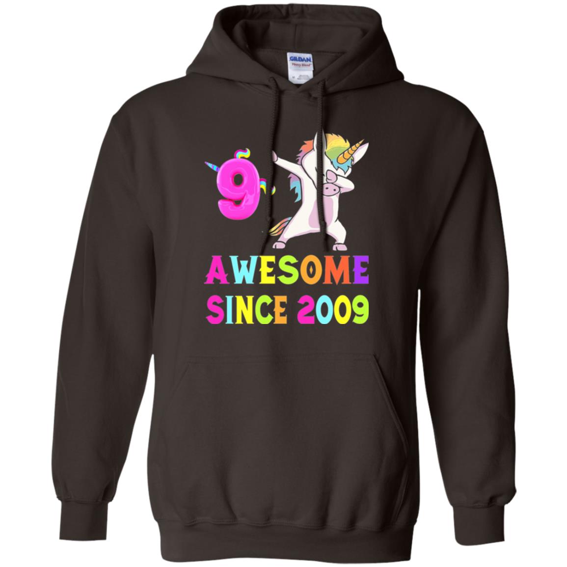 9th Birthday T-shirt Unicorn Dabbing Awesome Since 2009 Dark Chocolate