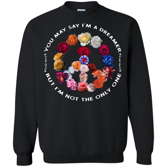 You May Say I_m A Dreamer But I_m Not The Only One Floral Peace Sign Shirt Black