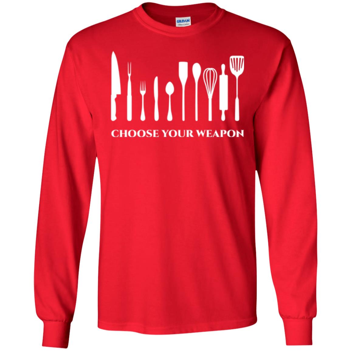 Chef Kitchen Cutlery T-shirt Choose Your Weapon Red