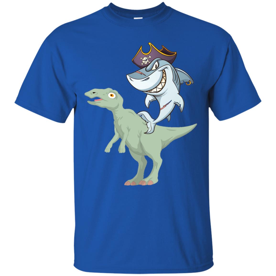 Shark Pirate Riding A T-rex Dinosaur Funny Gift Shirt Royal