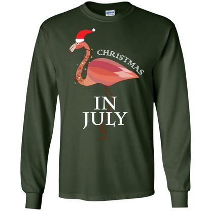Flamingo With Santa_s Hat Christmas In July Xmas In Summer Shirt Forest Green