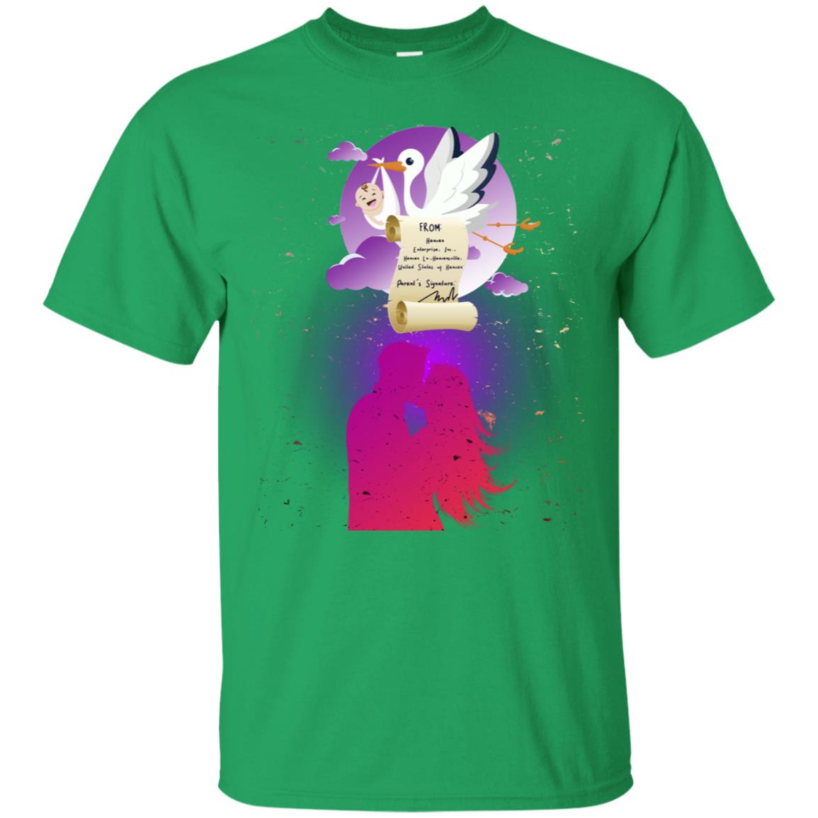 Stork Carrying Baby Mom And Dad Shirt For Women Irish Green