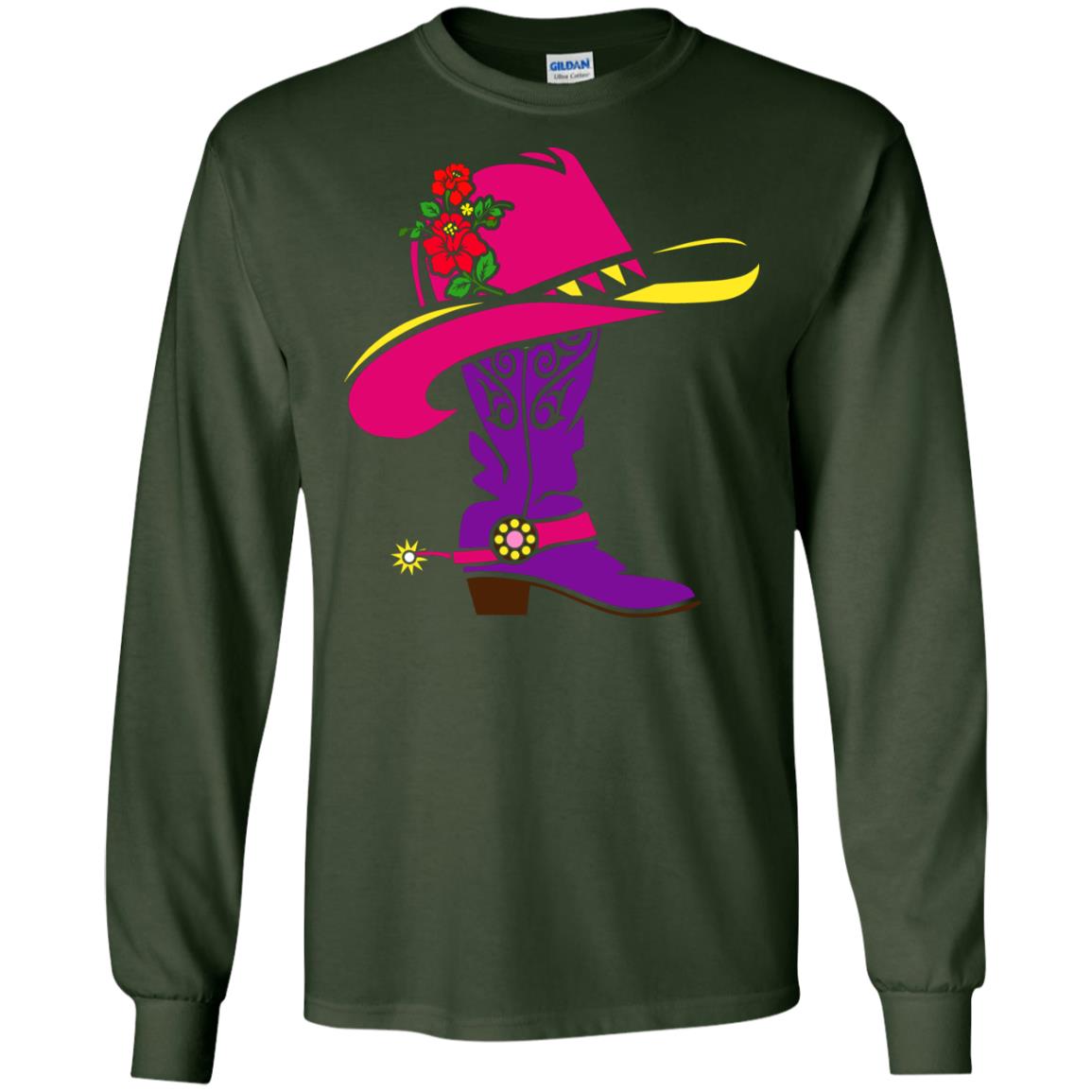 Cowgirl Boots With Hat T-shirt Forest Green