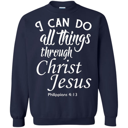Christian T-shirt I Can Do All Things Through Christ Jesus Navy