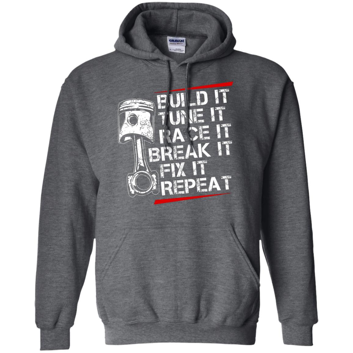 Build It Tune It Race It Break It Fix It Repeat Racecar Steps T-shirt Dark Heather