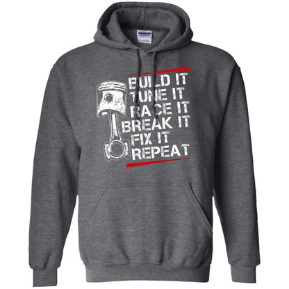 Build It Tune It Race It Break It Fix It Repeat Racecar Steps T-shirt Dark Heather