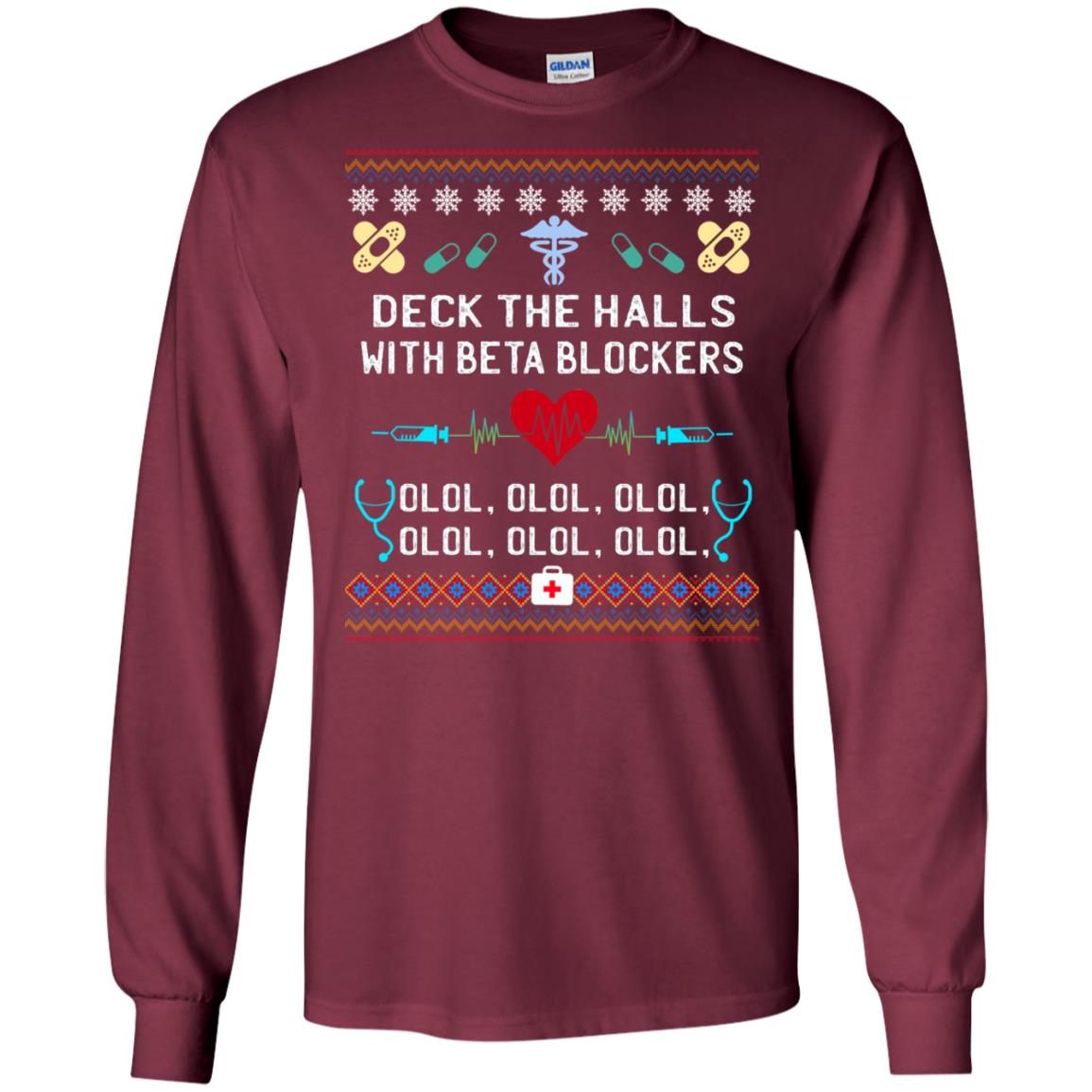 Deck The Halls With Beta Blockers Nursing X-mas Quote Shirt Maroon