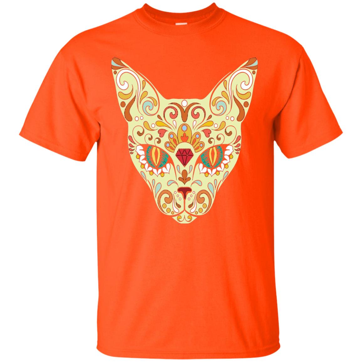 Cat Sugar Skull Design T-shirt Orange