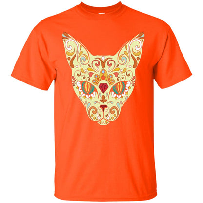 Cat Sugar Skull Design T-shirt Orange