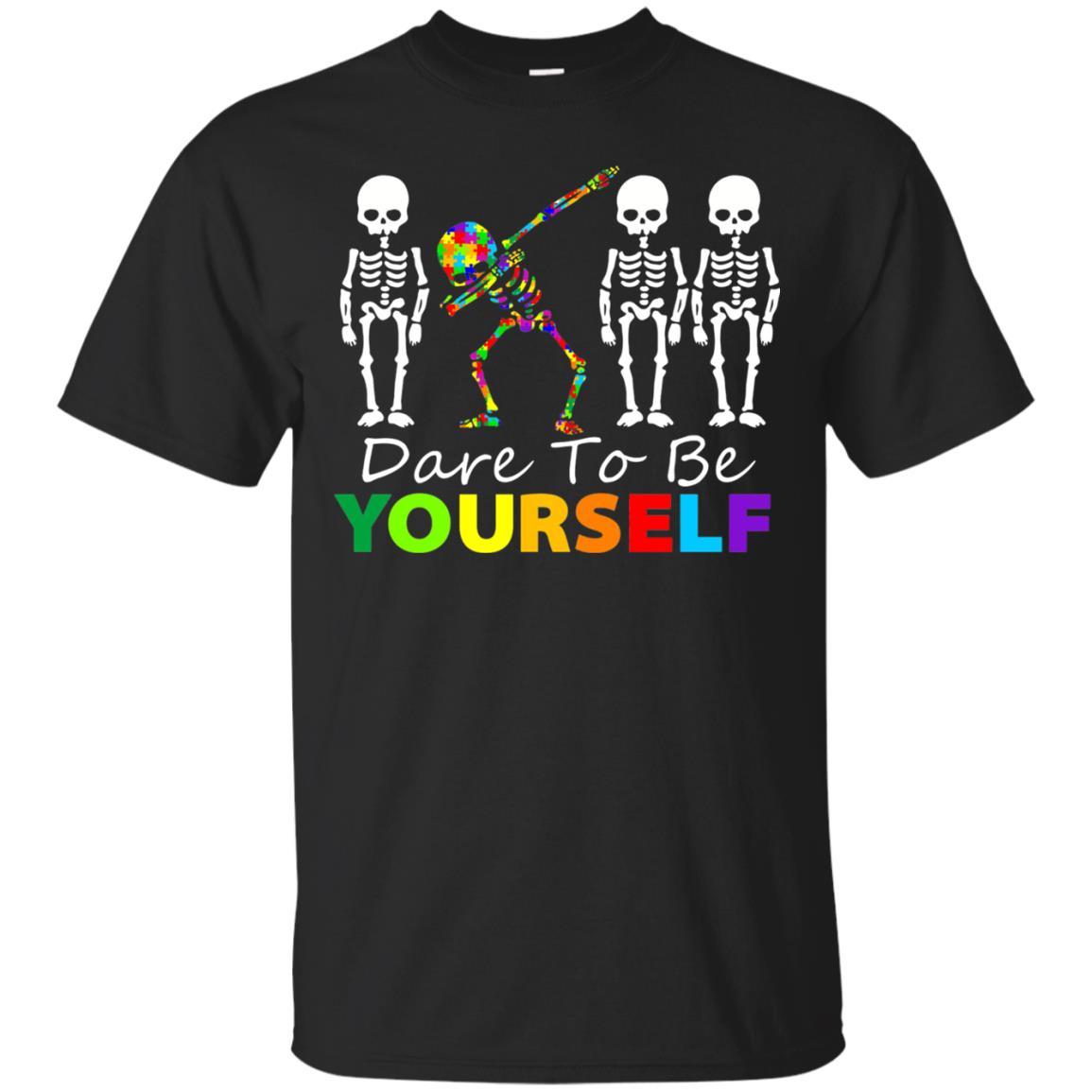 Skeleton Dabbing Dare To Be Yourself Autism Awareness Shirt Black
