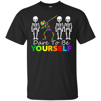 Skeleton Dabbing Dare To Be Yourself Autism Awareness Shirt Black