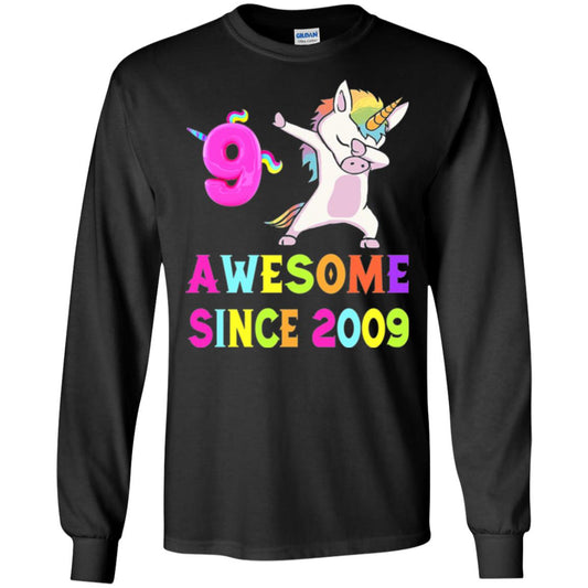 9th Birthday T-shirt Unicorn Dabbing Awesome Since 2009 Black